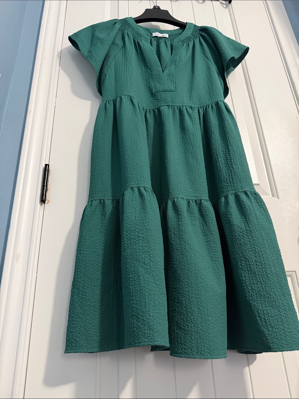 Calvin Klein Woman’s Teal Green Tiered Short-Sleeve Dress with pockets 4 - Picture 3 of 6
